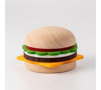 Elzusha - Juego de posavasos divertidos con forma de hamburguesa - 5 posavasos de fieltro con un soporte de madera para panecillos