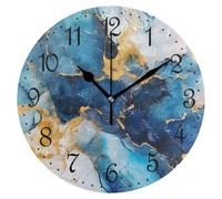 Elzusha - Reloj de pared silencioso, diseño de mármol, azul y blanco, con detalles dorados, decorativo, 25x25 cm