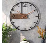 Elzusha - Reloj de pared vintage, 40 cm, metal y madera - Silencioso y decorativo