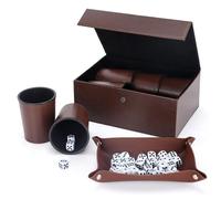 Elzusha - Set de dos vasos de cuero sintético con dados y estuche de almacenamiento, color marrón