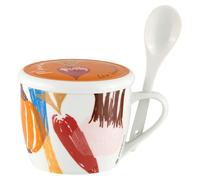 Elzusha - Tazón de sopa de porcelana con tapa y cuchara, 55 cl