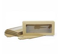 Emartbuy Paquete de 20 Caja de Regalo de Presentación en Forma de Rectángulo, Estilo de Cajón Deslizable, 27 cm x 12 cm x 5 cm, Caja Kraft Marrón con Tapa Transparente