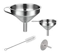 Embudo Acero Inox, XiXiRan Set de Embudos de Cocina, Embudos Acero Inoxidable con Mango y colador Desmontable y Cepillo para Tubos