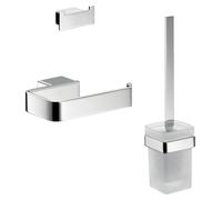 Emco 050000101, 057500102, 050000100 Juego de Accesorios Piezas con Gancho para Toallas, Soporte para Papel higiénico 3 en 1, Perfecto para Cualquier Cuarto de baño, Cromo