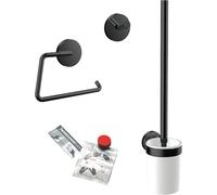 emco Juego de Accesorios de baño Redondos de 3 Piezas, Incluye Ganchos para Toallas, Soporte para Papel, Juego de escobilla de Inodoro 3 en 1, Cualquier baño, Negro, Talla única, 3