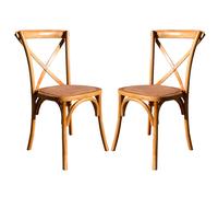 EME Mobiliario - Set 2 Sillas Crossback de Madera Natural de Olmo con Asiento de Ratán Natural