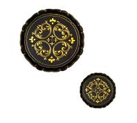 EME Mobiliario Set Bajoplato Toscana en Color Negro y Dorado. 33cm y 15cm. Incluye 6 Bajoplatos y 6 Plato de Pan.
