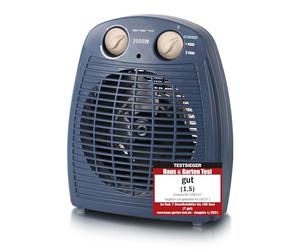EMERIO Calentador de ventilador de 2000 W | portátil compacto ligero pequeño | para aprox. 25 m² | 2 capacidades de calefacción + función de ventilador | termostato ajustable | interruptor de