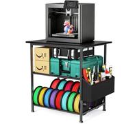 Emfogoo Mesa de impresora 3D, soporte para impresora de 3 niveles, armario de metal para impresora con almacenamiento de filamentos y bolsillo lateral, estante para impresora para oficina, hogar