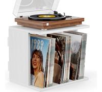Emfogoo Soporte Vinilos, Madera Caja Vinilos, Montaje en Pared, Estilo Vintage Mueble para Vinilo con 3 Compartimentos, Tocadiscos de Vinilo Stand hasta 100 Álbumes, para Sala de Estar Oficina(Blanco)