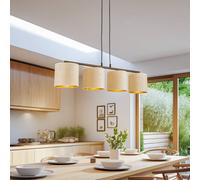EMIBIG LIGHTING Lámpara colgante Jari pantalla de tela 4 luces larga, blanco-dorado