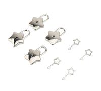 Eminchu Juego de Candados en Forma de Mini Estrella para Cofre del Tesoro con Llaves, Paquete de 4 para Joyero, Decoración de Bolso, Aleación de Zinc, 1,65x1,18 Pulgadas (SILVER)