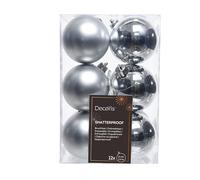 Decoris Bolas de Navidad Decorativas Plata Ø6 cm – Acabados texturizados – Caja de 12 unidades