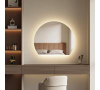 EMKE Espejo de Baño LED Semicircular Sin Marco,70x62 cm,Anti-Vaho,Memoria