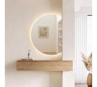 EMKE Espejo de Baño LED Semicircular Sin Marco,90x73 cm,Anti-Vaho,Memoria