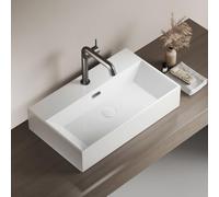 EMKE Lavabo de Diseño con Borde Fino 60 x 36 x 13 cm, Blanco Brillante | Lavamanos de Cerámica Cuadrado, Lavabo sobre Encimera o Suspendido para Baño (Solo Lavabo)