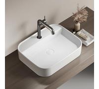EMKE Lavabo Rectangular 50 x 40 x 11 cm, Blanco Brillante | Lavamanos de Cerámica, Lavabo Suspendido de Pared o Sobre Encimera para Baño y Aseo de Invitados (Solo Lavabo)