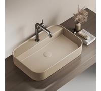 EMKE Lavabo Rectangular 60 x 40 x 11 cm, Beige Mate | Lavamanos de Cerámica, Lavabo Suspendido de Pared o Sobre Encimera para Baño y Aseo de Invitados (Solo Lavabo)