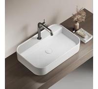 EMKE Lavabo Rectangular 60 x 40 x 11 cm, Blanco Brillante | Lavamanos de Cerámica, Lavabo Suspendido de Pared o Sobre Encimera para Baño y Aseo de Invitados (Solo Lavabo)