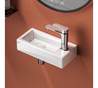 EMKE, lavabo rectangular de cerámica, 36,5 x 18 x 9 cm, blanco brillante, lavabo de pared, orificio para grifo a la derecha