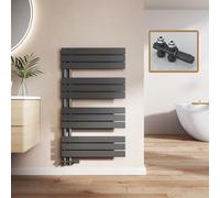EMKE Radiador de baño con multibloque, 1041 x 600 mm, Plano, toallero con conexión Lateral, Calentador de Toallas eficiente, secador de Toallas para baño, Color Negro, 639 W