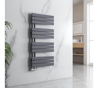 EMKE Radiador de baño plano, 1320 x 500 mm, color antracita, calentador de toallas para cuarto de baño, toallero de toalla, conexión lateral para agua, 661 W
