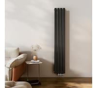 EMKE Radiador de diseño estrecho y alto, 1800 x 304 mm, vertical, plano, con conexión central, doble capa, para baño, dormitorio y salón, color negro, 1082 W