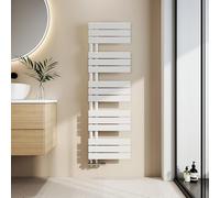 EMKE Radiador Toallero Plano 1320 x 400 mm, Blanco, 570 W | Radiador de Baño de Agua Caliente, Toallero de Panel, Conexión Lateral G1/2", Montaje en Pared