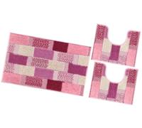 emmevi Alfombra de baño suave antideslizante absorbente suave para ducha mod.Lila set 3 piezas rosa