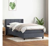 Emmtore Cama Box Spring con colchón Terciopelo Gris Oscuro 80x220 cm Bloques con Cuadros