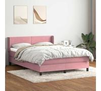 Emmtore Cama Box Spring con colchón Terciopelo Rosa 160x210 cm Diseño Plano