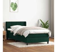 Emmtore Cama Box Spring con colchón Terciopelo Verde Oscuro 80x220 cm Bloques con Cuadros