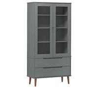 Emmtore Mueble Vitrina Molde Madera Maciza de Pino Gris 90x35x175 cm