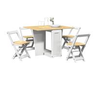 Emmtore Set Comedor Plegable Mariposa 5 pzas Corona Madera Pino Blanco