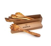 EMNA - Juego de cocina de 5 piezas de madera de olivo | para los gourmets exigentes | Set de regalo | toque de elegancia para el amante culinario | Hecho a mano | Único | Artesanía antibacteriana