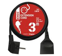 EMOS Cable alargador de 3 m, 1 Enchufe, 250 V, PVC, Interior, Color Negro