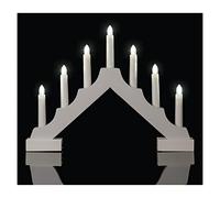 EMOS Candelabro LED de Madera, Color Blanco, clásico con 7 Luces LED, Funciona con Pilas, 2 Pilas AA, Interior IP20, función de Temporizador de 6/18h, 35 x 29 cm