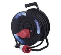 EMOS - Carrete de Cable CEE de 25m - 3 Tomas (1 CEE, 2 Schuko) - Resistente al Agua - 230 V/400 V, 13 A, 3000 W/5000 W - Aislamiento de Goma - H07RN-F 1,5 mm2 - IP44 para Exteriores y Camping