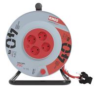 EMOS - Carrete de Cable de 40m con Cable alargador Reforzado - 4 enchufes Schuko - 230 V, 16 A, 3680 W - Aislamiento PVC - H05VV-F3G 2,5 mm2 - Protección contra sobrecalentamiento - IP20 para