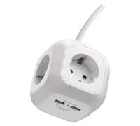 EMOS Cubo de Alimentacion Enchufe Multiple 4xSCHUKO y 2xUSB, Soporte Pared, Cable 1.9m