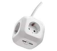 EMOS Cubo de enchufes con 4 enchufes y 2 Puertos USB Schuko, Cable de 1,9 m con Soporte de Pared o Mesa, Mayor protección táctil