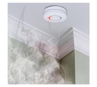 EMOS - Detector de humo con señalización óptica y acústica 85 dB, 10 años de vida útil, detector de incendios con cable conectado a la red de 230 V, batería de emergencia de 9 V para fallo