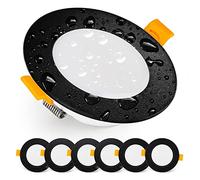 EMOS Downlight LED Techo Empotrable 5 Watt / 500 Lumen | Focos Techo Impermeable IP54 para Uso Exterior e Interior, Blanca Fría 6000k | Juego de 6 Ojos de Buey Ultraplano, Redondo, Negro