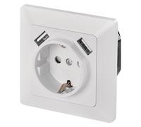 EMOS Enchufe empotrado A6000.1 con 2 puertos USB Schuko, enchufe de protección de contacto con 2 puertos USB de 5 V/2,1 A para cargar teléfonos móviles o smartphones, color blanco, 4000 W, 250 V