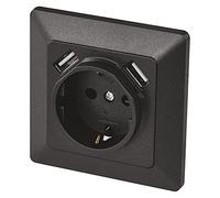 EMOS Enchufe empotrado A6000.3 con 2 puertos USB Schuko, sistema 55 enchufes de protección de contacto, 5 V/2,1 A para teléfono móvil o smartphone, antracita, 4000 W, 250 V, negro