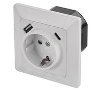 EMOS Enchufe empotrado con puerto USB-A y USB-C en Schuko, enchufe de protección de contacto con 2 puertos USB de 5 V/3 A para carga de teléfono móvil o smartphone, carga rápida USB, color blanco