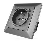 EMOS - Enchufe empotrado en estándar francés con 2 puertos USB (tipo A y tipo C) - Enchufe de pared para carga móvil o smartphone - Enchufe de 250 V y PD Fast Charge 5V/3A - negro