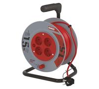 EMOS enrollador de Cable 15 m, 4 Schuko, 230 V 10 A 2300 W, PVC H05VV-F3G 1.0 mm², protección sobrecalentamiento, Freno Bobina, IP20, Interior