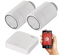 EMOS GoSmart Set - Termostato para radiador Smart Home (2 Unidades) + ZigBee Gateway (1 x) con App - Termostato IP para Sistemas de calefacción Compatible con Tuya, Smart Life, Google Assistant y