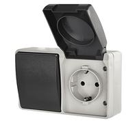 EMOS Interruptor y enchufe con protección de contacto, combinación Schuko e interruptor individual para montaje en pared, IP44 para ambientes húmedos y exteriores, color negro y gris